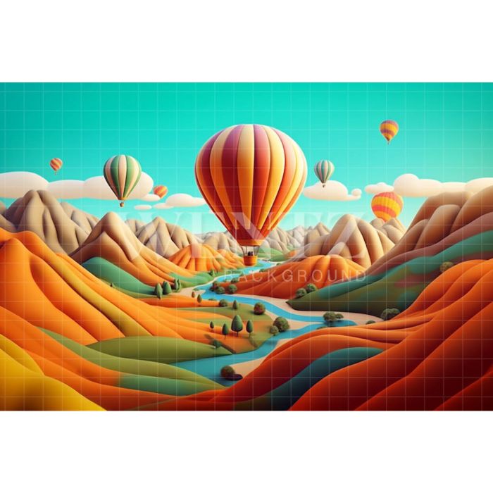 Photography Background in Fabric Colorful Hot Air Balloons / Backdrop 4102