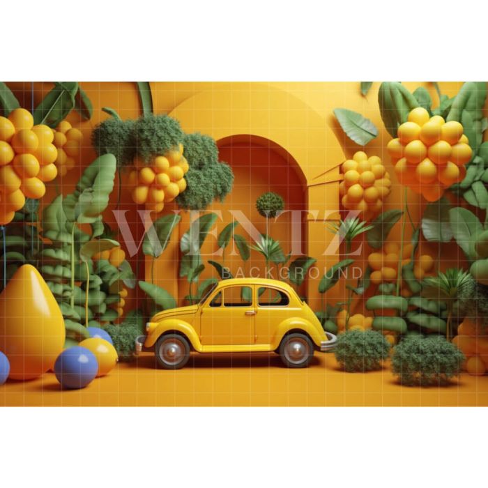 Photography Background in Fabric Yellow Set with Car / Backdrop 4103