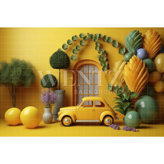Photography Background in Fabric Yellow Set with Car / Backdrop 4105