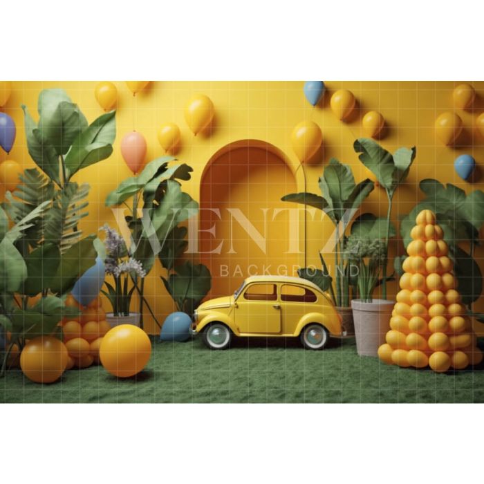 Photography Background in Fabric Yellow Set with Car / Backdrop 4106