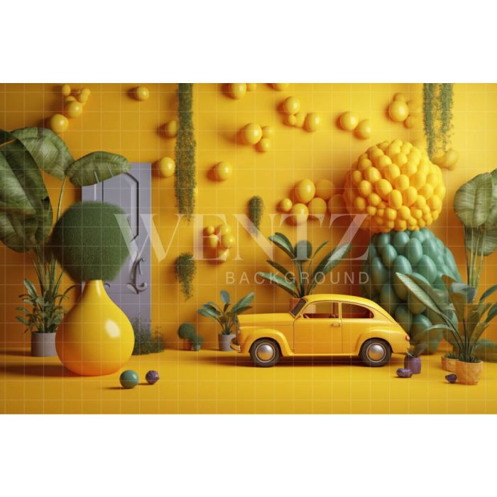 Photography Background in Fabric Yellow Set with Car / Backdrop 4107