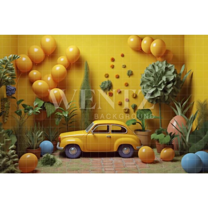 Photography Background in Fabric Yellow Set with Car / Backdrop 4108