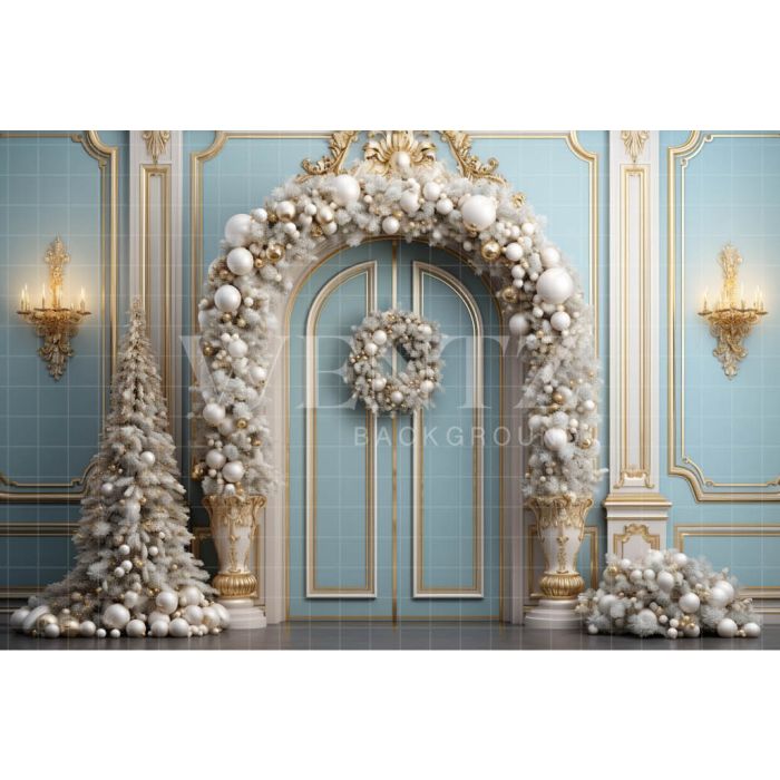 Photography Background in Fabric Pastel Blue Christmas Door / Backdrop 4132