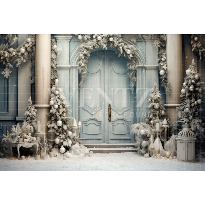 Photography Background in Fabric Pastel Blue Christmas Door / Backdrop 4134
