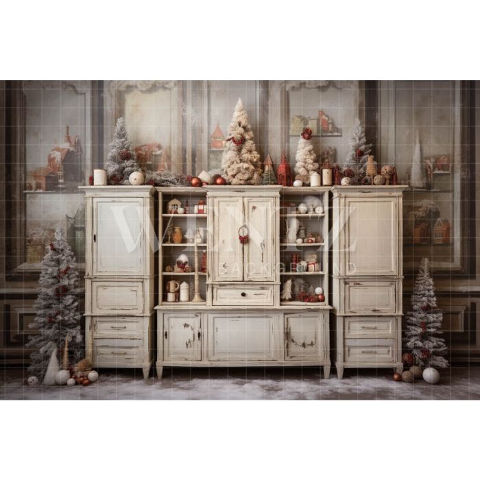 Photography Background in Fabric Christmas Set with Cabinet / Backdrop 4172