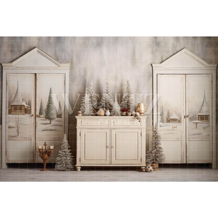 Photography Background in Fabric Christmas Set with Cabinet / Backdrop 4173