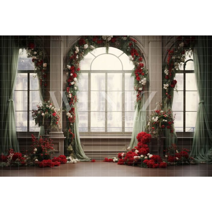 Photography Background in Fabric Floral Christmas Room / Backdrop 4182