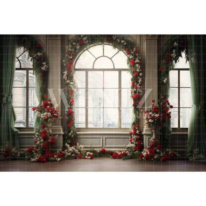 Photography Background in Fabric Floral Christmas Room / Backdrop 4183