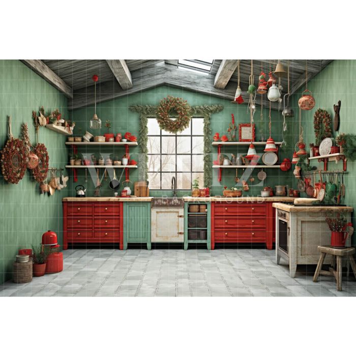 Photography Background in Fabric Christmas Kitchen / Backdrop 4187