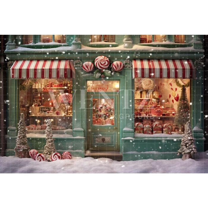 Photography Background in Fabric Christmas Candy Shop / Backdrop 4197