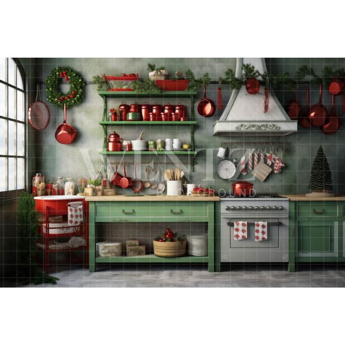 Photography Background in Fabric Christmas Kitchen / Backdrop 4213