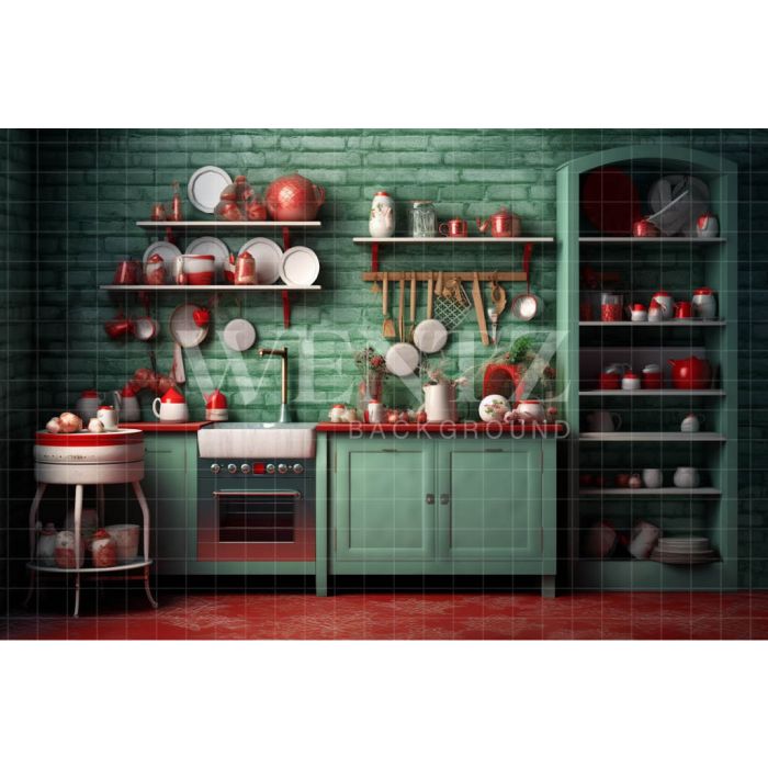 Photography Background in Fabric Christmas Kitchen / Backdrop 4214