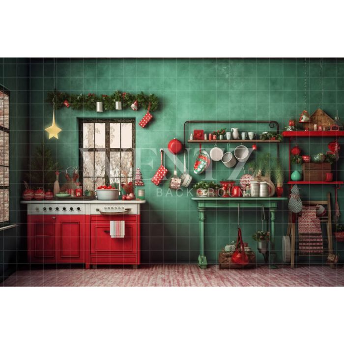 Photography Background in Fabric Christmas Kitchen / Backdrop 4215