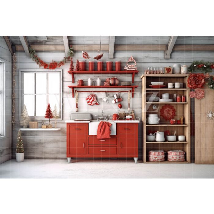 Photography Background in Fabric Christmas Kitchen / Backdrop 4220