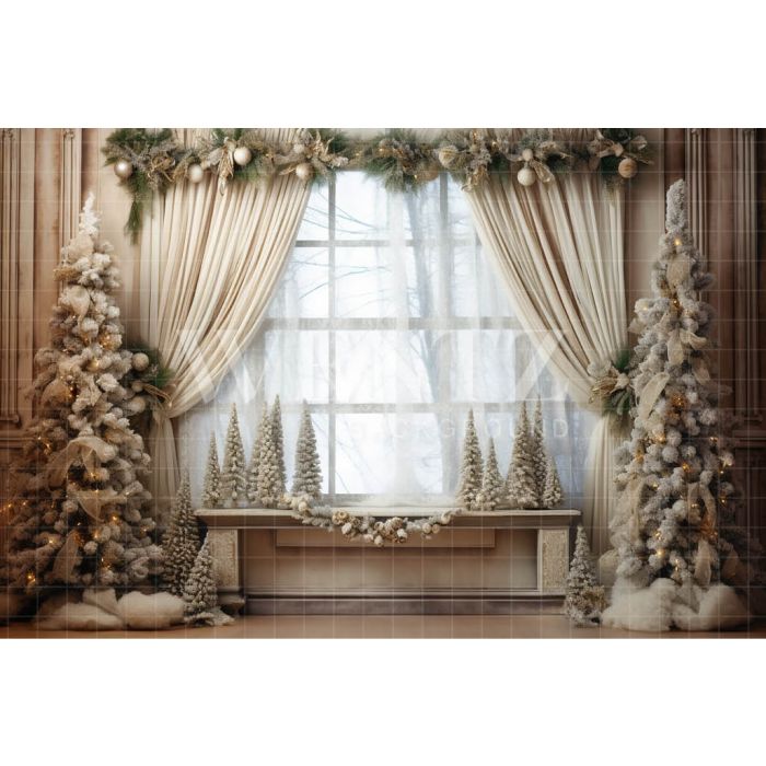 Photography Background in Fabric Christmas Room with Window / Backdrop 4240