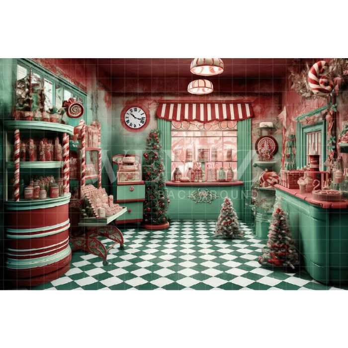 Photography Background in Fabric Christmas Candy Store / Backdrop 4244