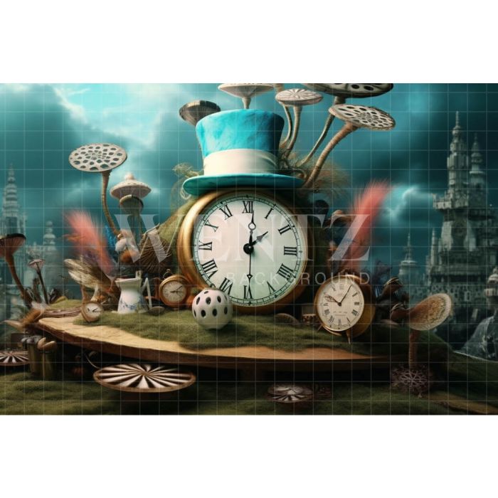 Photography Background in Fabric Set with Clock and Hat / Backdrop 4251