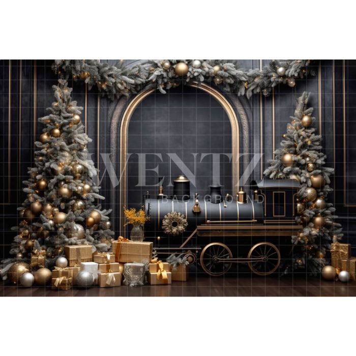 Photography Background in Fabric Christmas Set with Train / Backdrop 4283