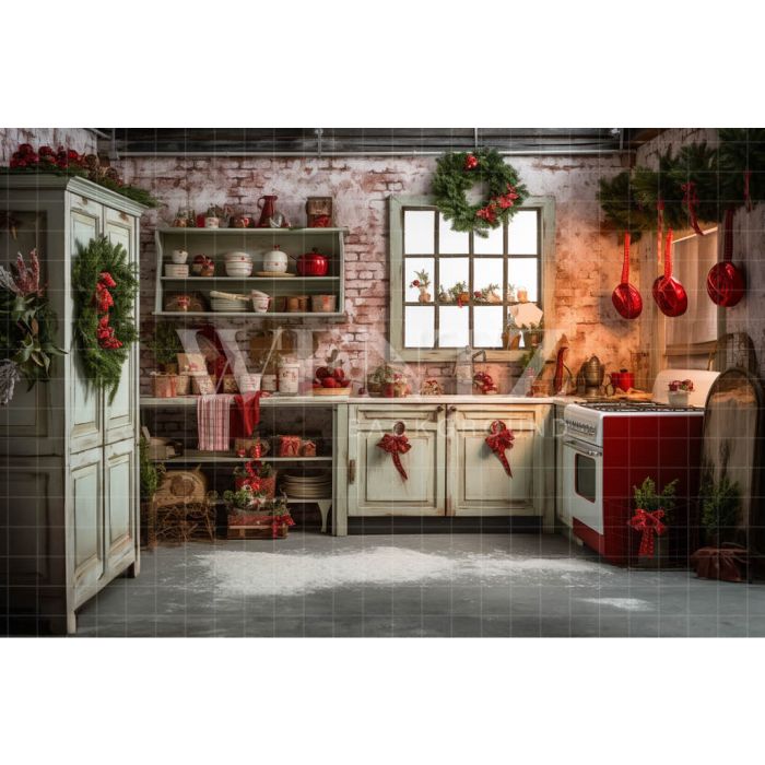 Photography Background in Fabric Christmas Kitchen / Backdrop 4285