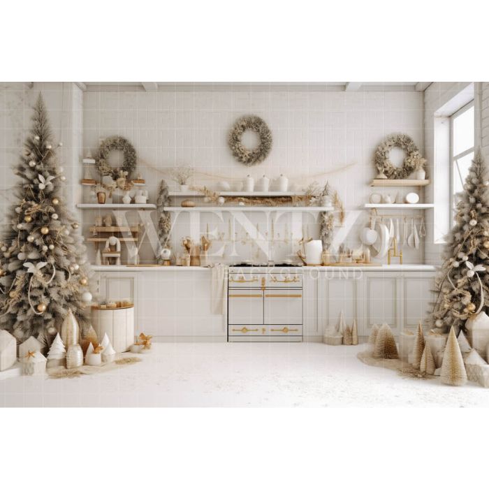 Photography Background in Fabric White Christmas Kitchen / Backdrop 4288