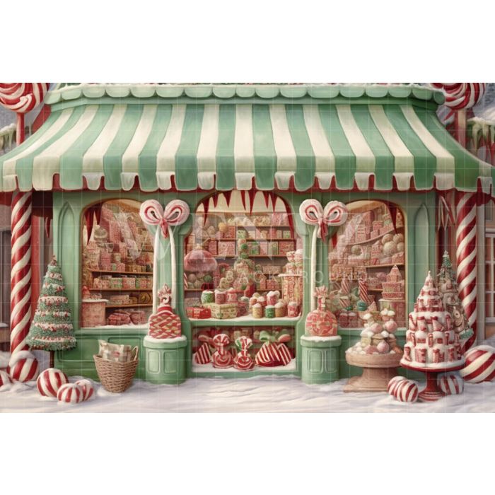 Photography Background in Fabric Christmas Candy Shop / Backdrop 4293