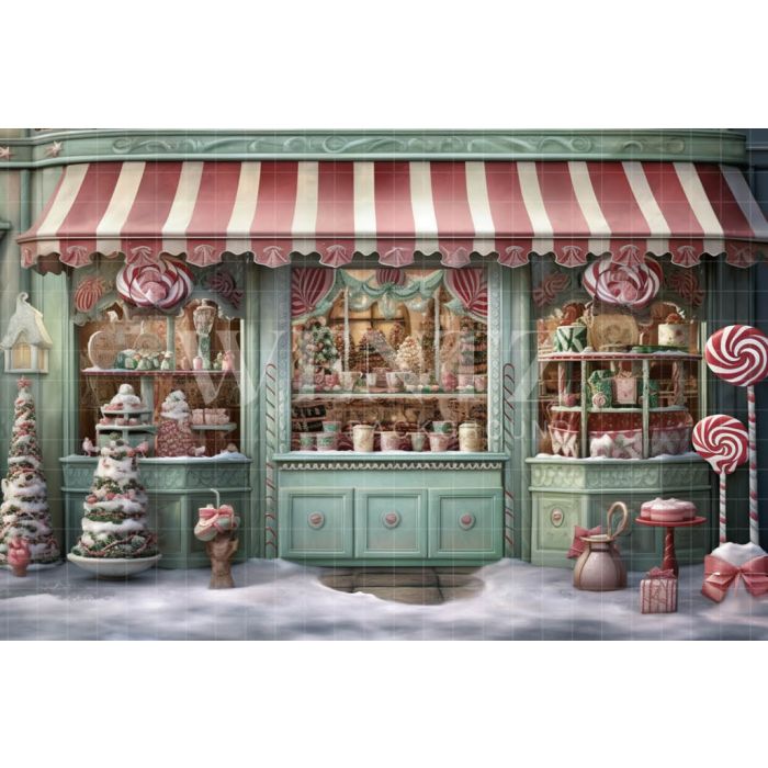 Photography Background in Fabric Christmas Candy Shop / Backdrop 4294