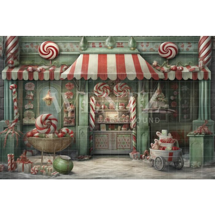 Photography Background in Fabric Christmas Candy Shop / Backdrop 4295