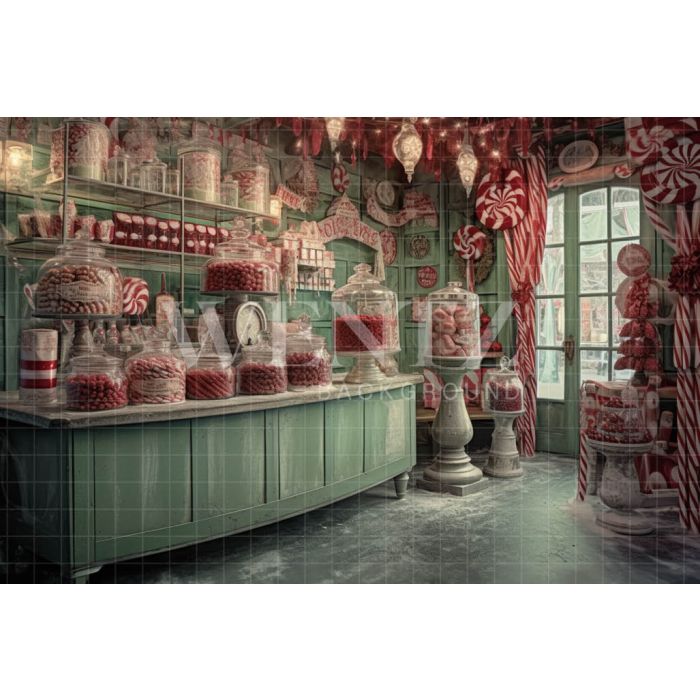 Photography Background in Fabric Christmas Candy Shop / Backdrop 4318