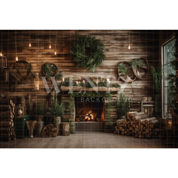 Photography Background in Fabric Christmas Set with Fireplace / Backdrop 4344