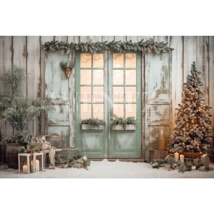 Photography Background in Fabric Rustic Christmas Door / Backdrop 4352
