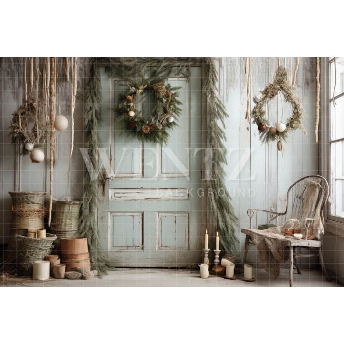 Photography Background in Fabric Rustic Christmas Door / Backdrop 4353