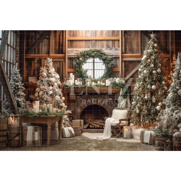 Photography Background in Fabric Christmas Set with Fireplace / Backdrop 4369