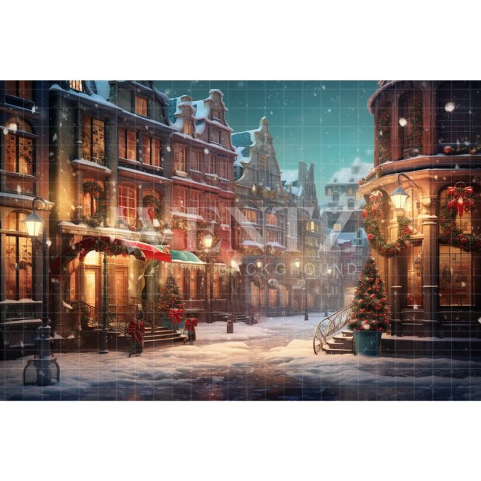 Photography Background in Fabric Christmas Village / Backdrop 4387