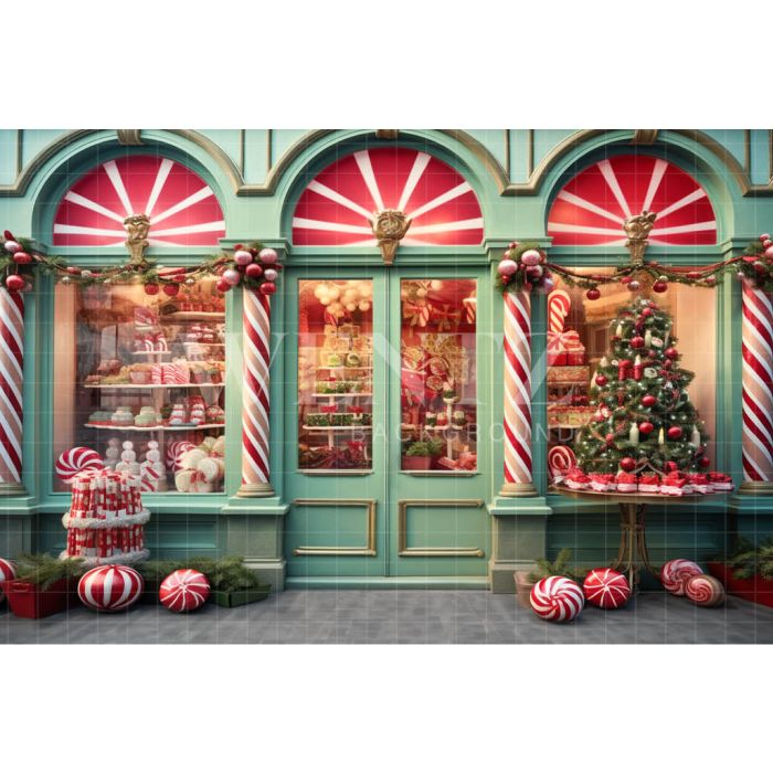 Photography Background in Fabric Christmas Candy Shop / Backdrop 4389