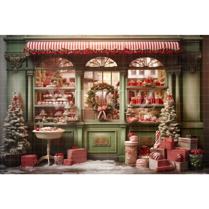 Photography Background in Fabric Christmas Candy Shop / Backdrop 4390
