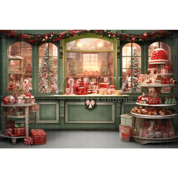 Photography Background in Fabric Christmas Candy Shop / Backdrop 4392