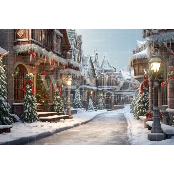 Photography Background in Fabric Christmas Village / Backdrop 4397