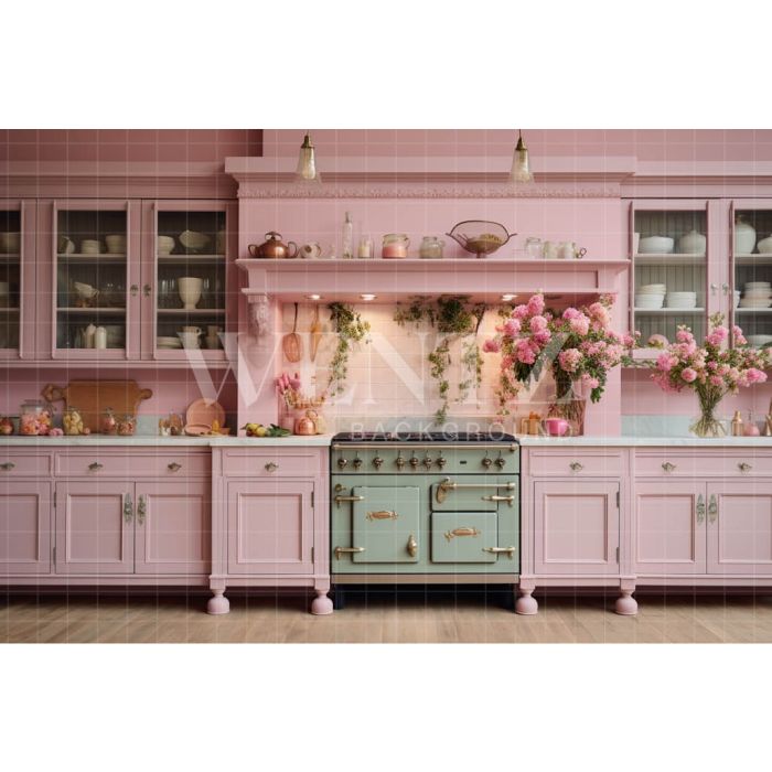 Photography Background in Fabric Pink Kitchen / Backdrop 4460