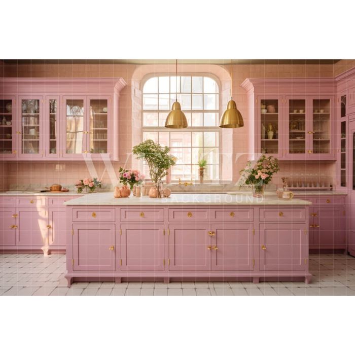 Photography Background in Fabric Pink Kitchen / Backdrop 4461