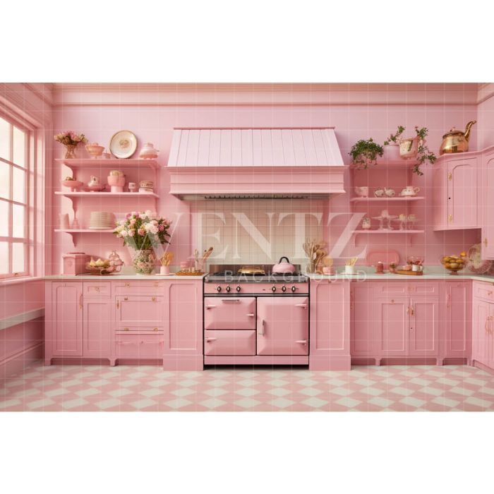 Photography Background in Fabric Pink Kitchen / Backdrop 4463
