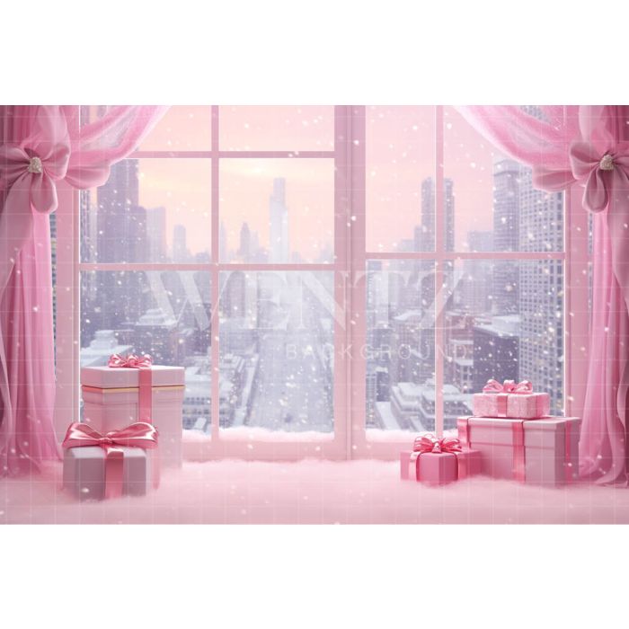Photography Background in Fabric Pink Christmas Window / Backdrop 4485