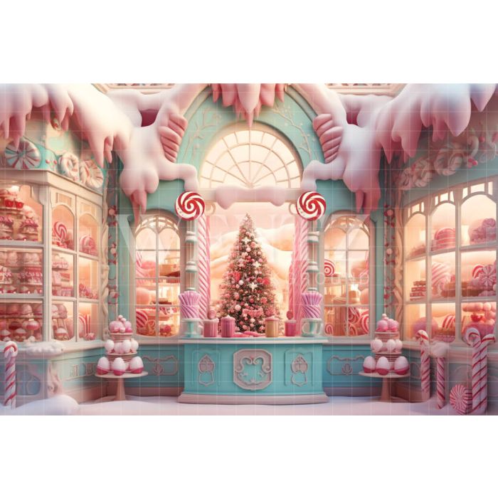 Photography Background in Fabric Christmas Candy Shop / Backdrop 4492