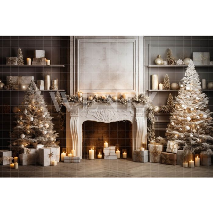 Photography Background in Fabric Christmas Room with Fireplace / Backdrop 4495