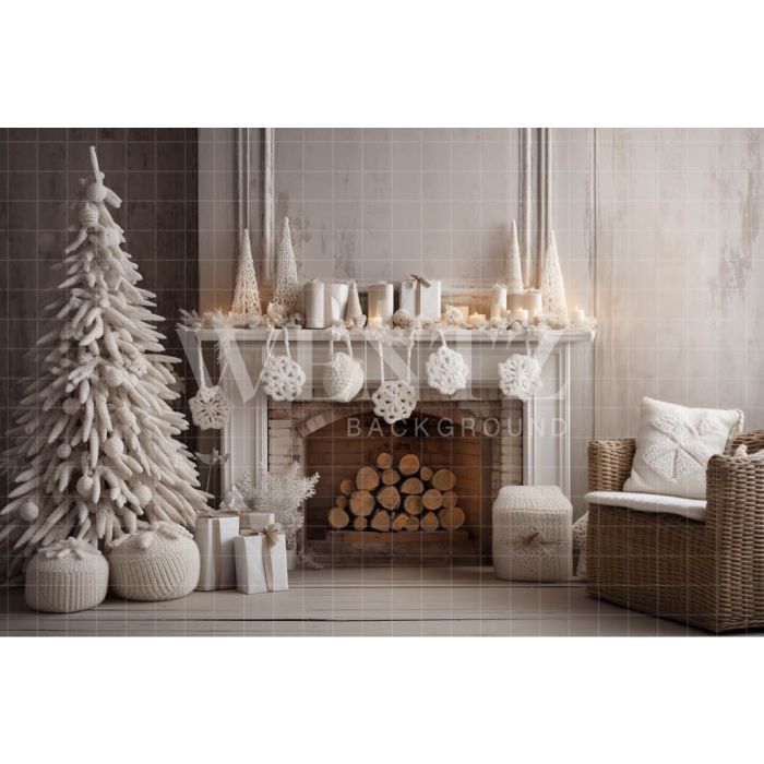 Photography Background in Fabric Christmas Room with Fireplace / Backdrop 4496
