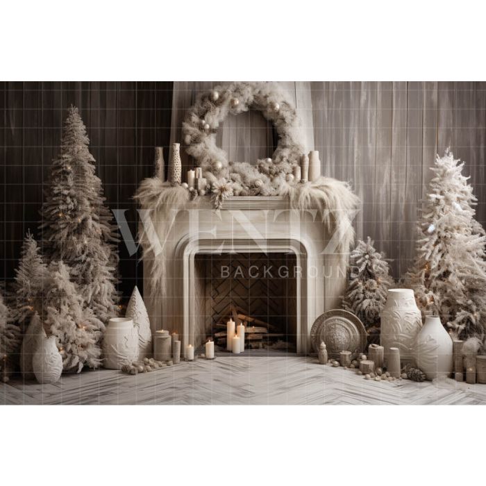 Photography Background in Fabric Christmas Room with Fireplace / Backdrop 4497