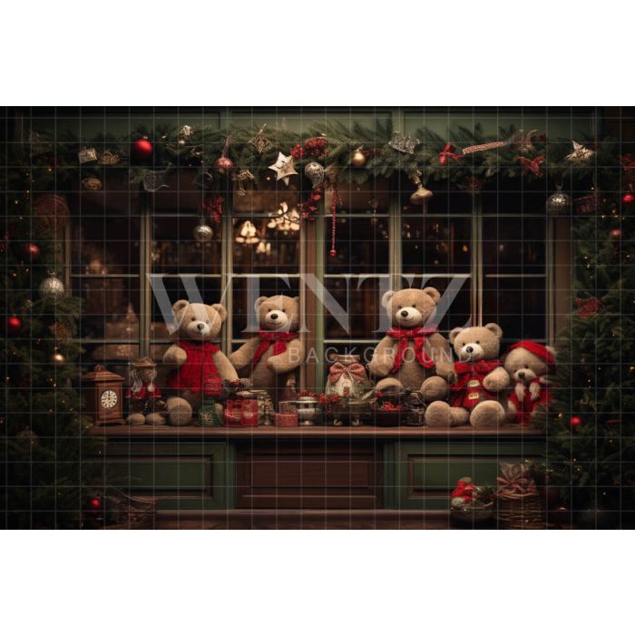 Photography Background in Fabric Christmas Set with Teddy Bear / Backdrop 4501