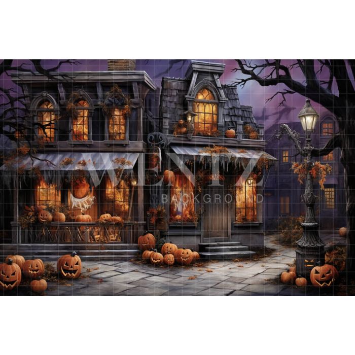 Photography Background in Fabric Halloween Village / Backdrop 4506