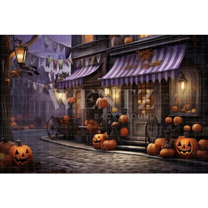 Photography Background in Fabric Halloween Village / Backdrop 4513