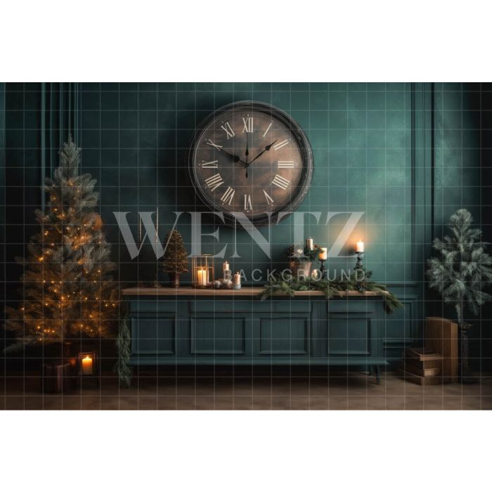 Photography Background in Fabric Christmas Set with Clock / Backdrop 4518