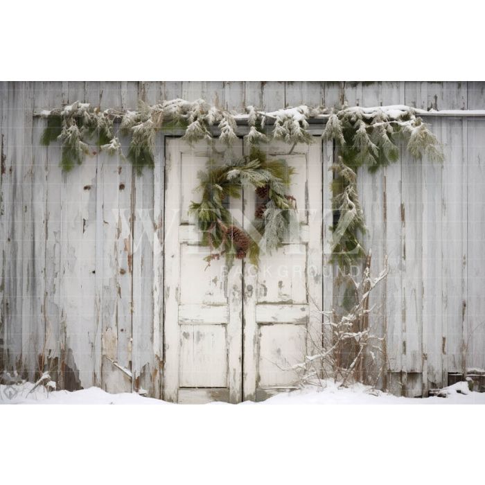 Photography Background in Fabric Rustic Christmas Door / Backdrop 4523